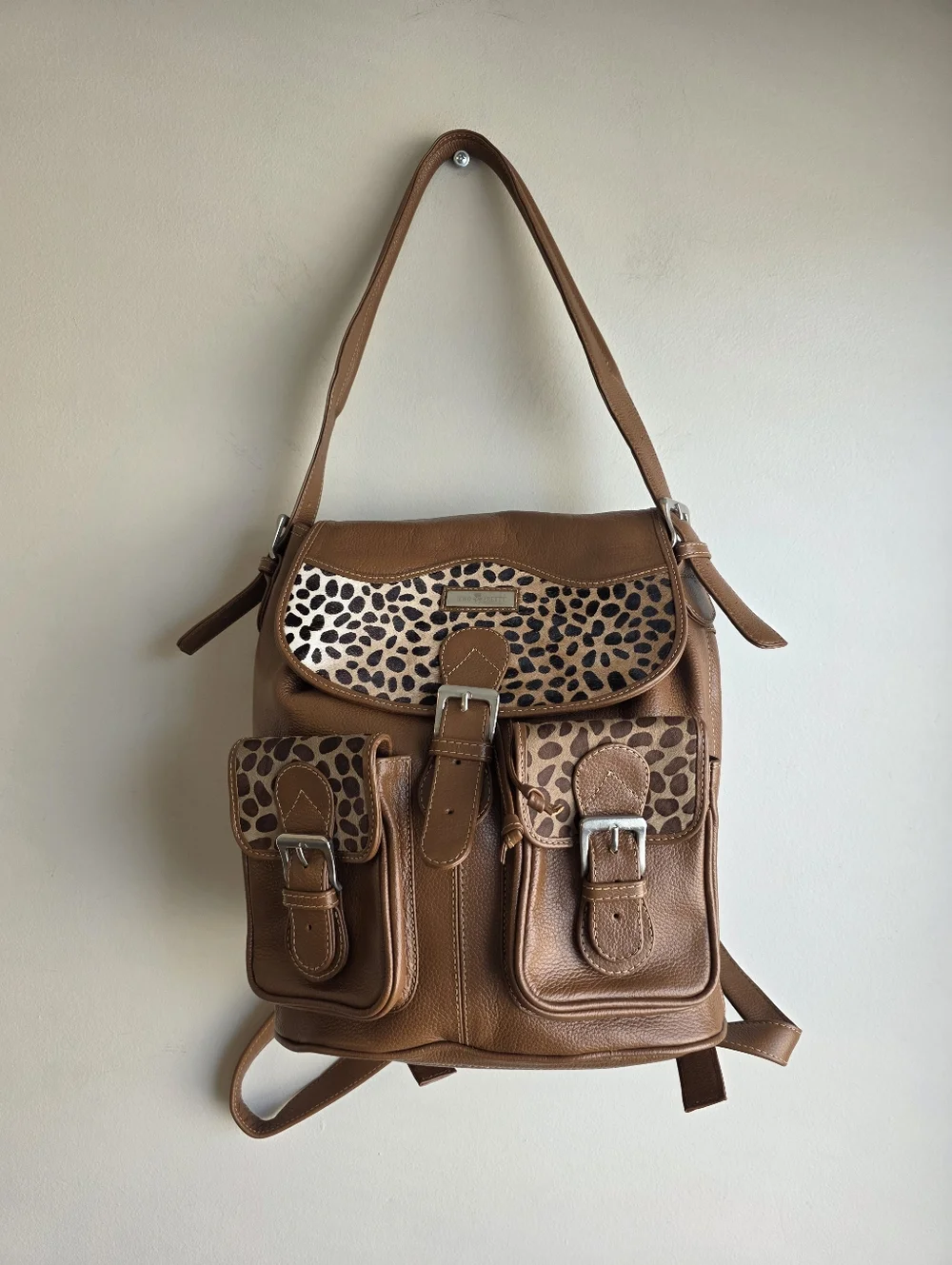 Two Pretty Leather Convertible Backpack & Matching Calf Hair Wallet Set